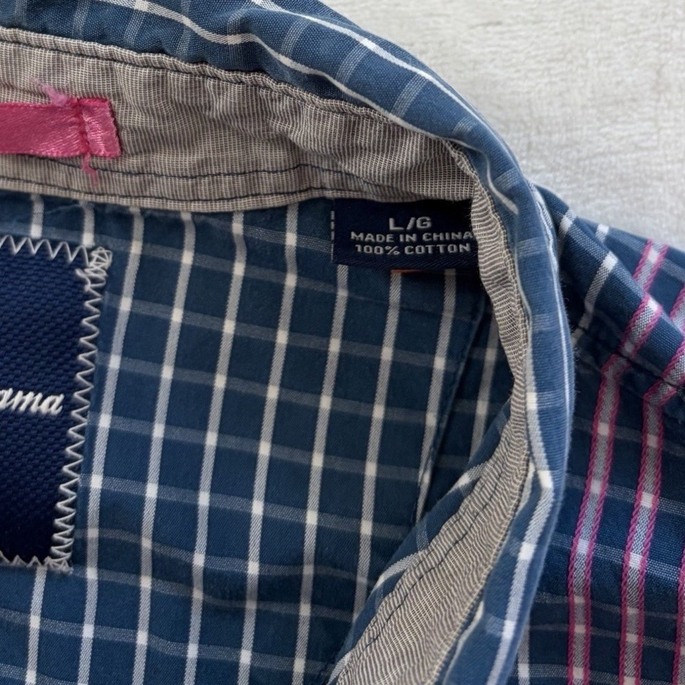 Tommy Bahama Plaid Button Down Shirt L Blue Pink 100% Cotton - Picture 5 of 6